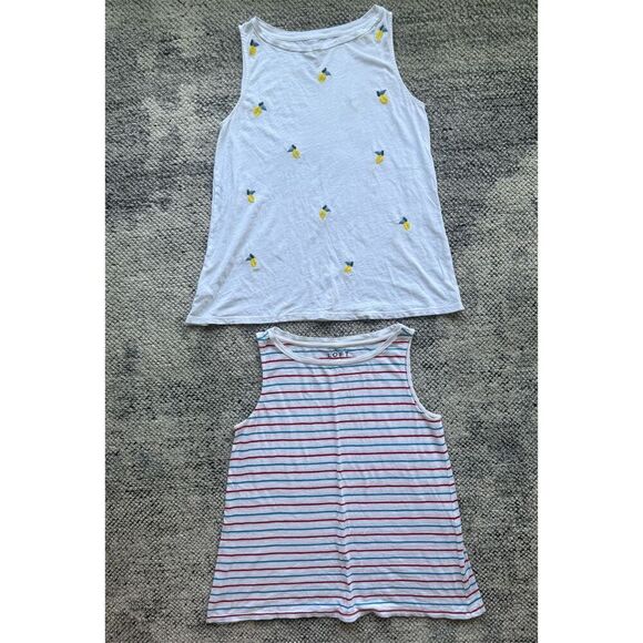 Loft XS Sleeveless Tank Bundle - Lemons & Red/White/Blue Stripe - Picture 1 of 5